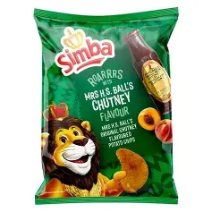 Product Description Enjoy the classic South African taste of Simba Mrs Ball's Chutney Flavoured Potato Chips. Combining the iconic sweet and tangy chutney flavour with Simba's famous crunch, these chips are a delicious snack for any occasion